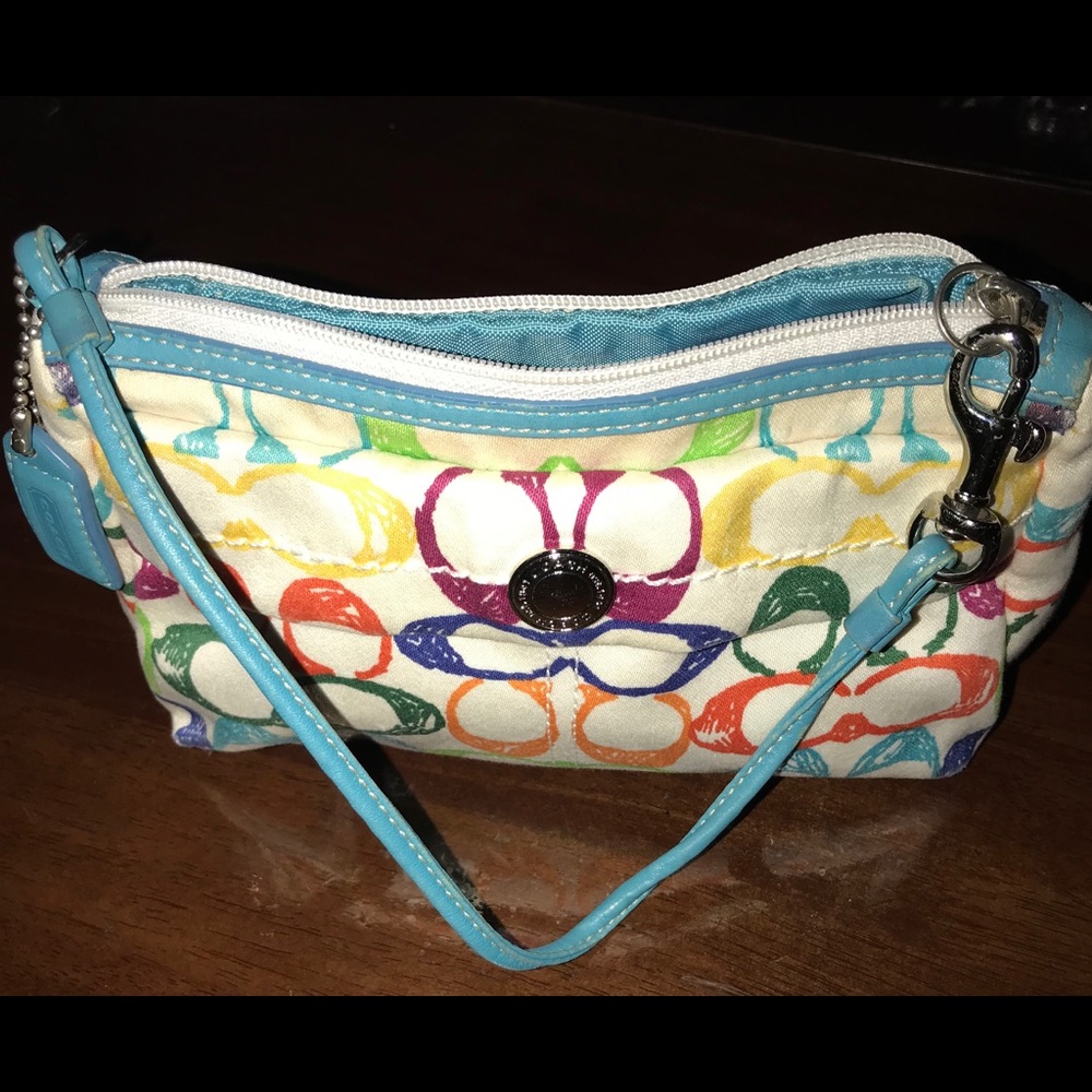 Authentic Coach sateen wristlet bag multicolors